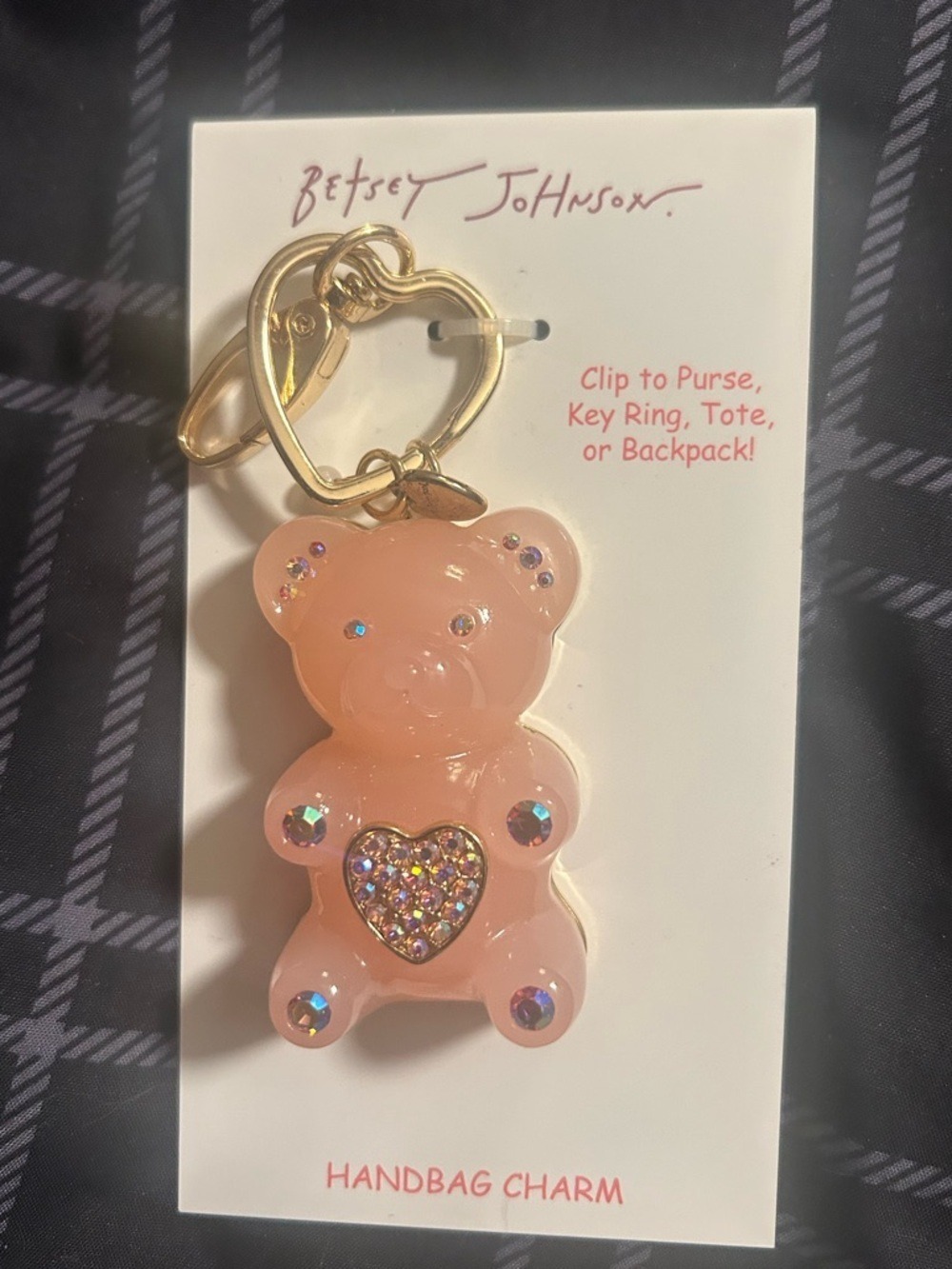 Betsey Johnson Pink Rhinestone Heart Teddy Bear Key Charm